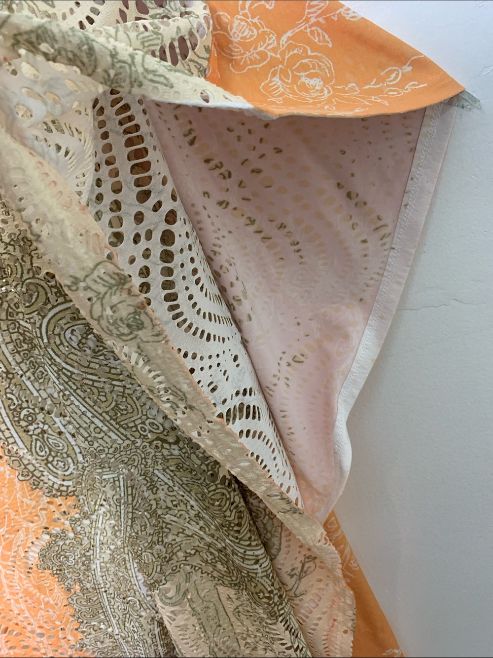 Reba Woman Flowy Boho Paisley dolman Beaded Tunic Top in Orange & Olive 3x USA - Picture 7 of 12